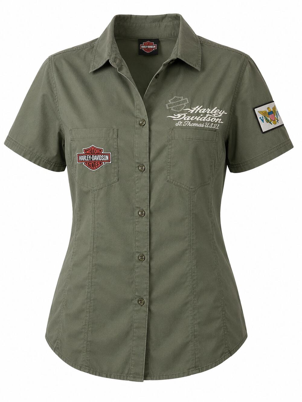 Harley-Davidson St. Thomas USVI Dealer Shirt Women's XL Olive Embroidered